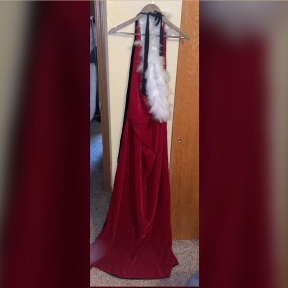6 FT Premium Reversible Velvet Royal Cloak/Cape - Ostrich Feather Trim - Picture 7 of 9